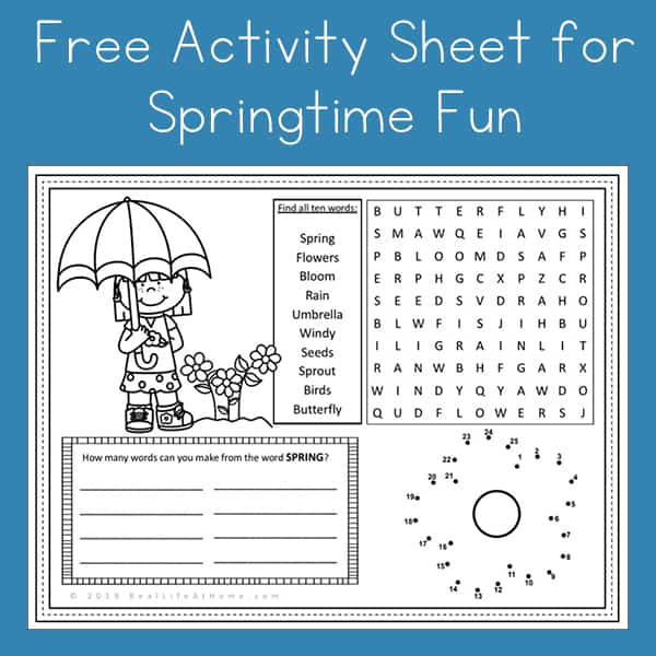 Free Printable Spring Activity Page or Placemat for Kids