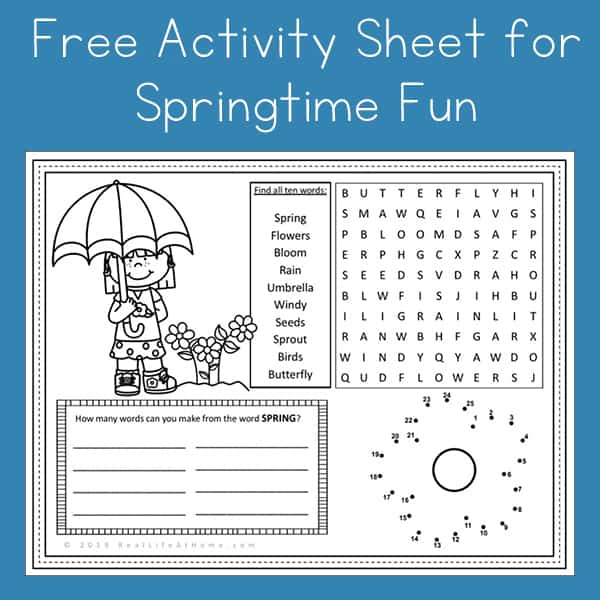 Free Spring Activity Page Printable for Kids (Fun Activity Placemat)