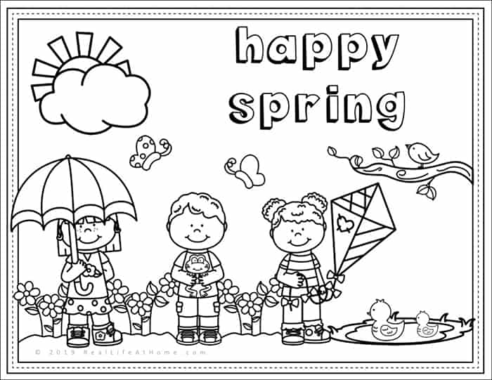 Download Happy Spring Free Spring Coloring Page Printable For Kids