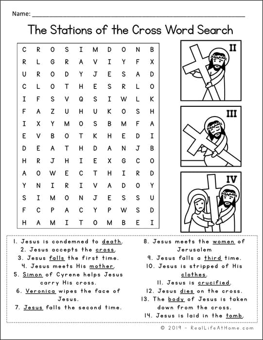 Stations of the Cross Word Search Printable from Real Life at Home
