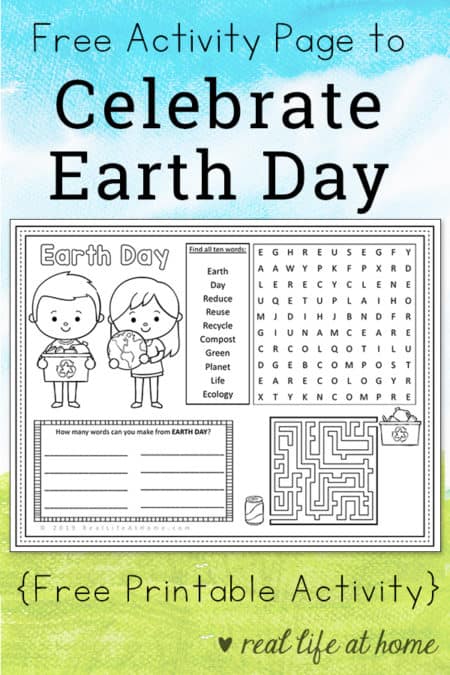 Earth Day Activity Page or Placemat for Kids (Free Printable)