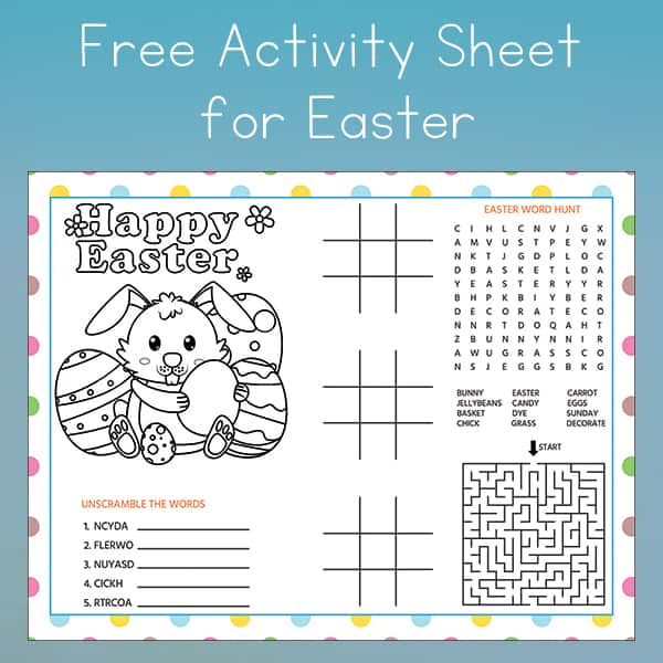 If you're looking for a fun Easter placemat for the kids' table or just some Easter activities, this is a fun free printable Easter Activity page for your kids to enjoy