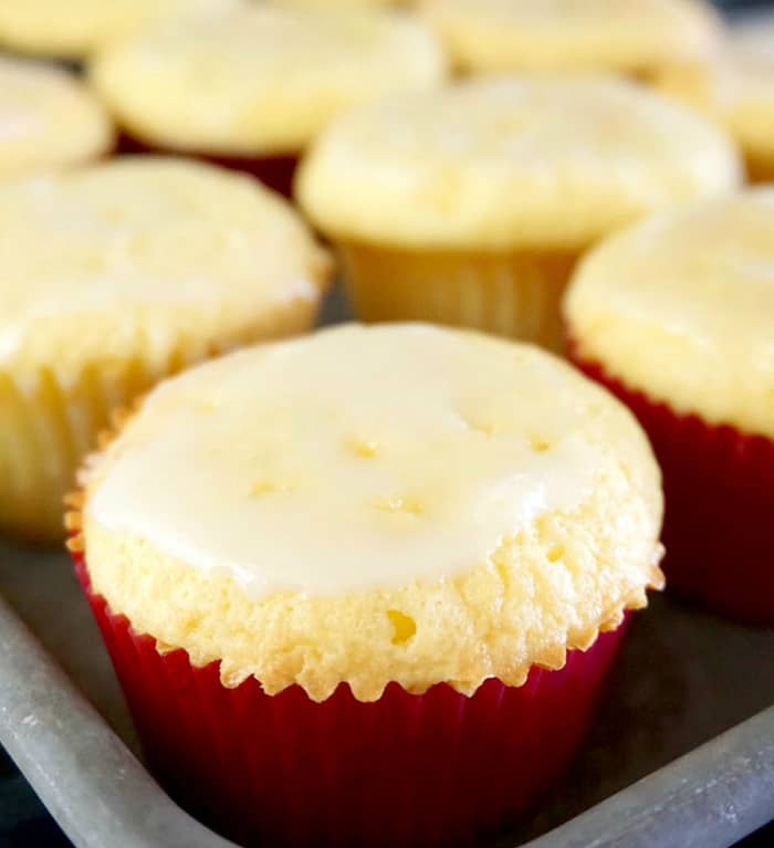 Lemon Poke Cake Cupcakes with Lemon Glaze