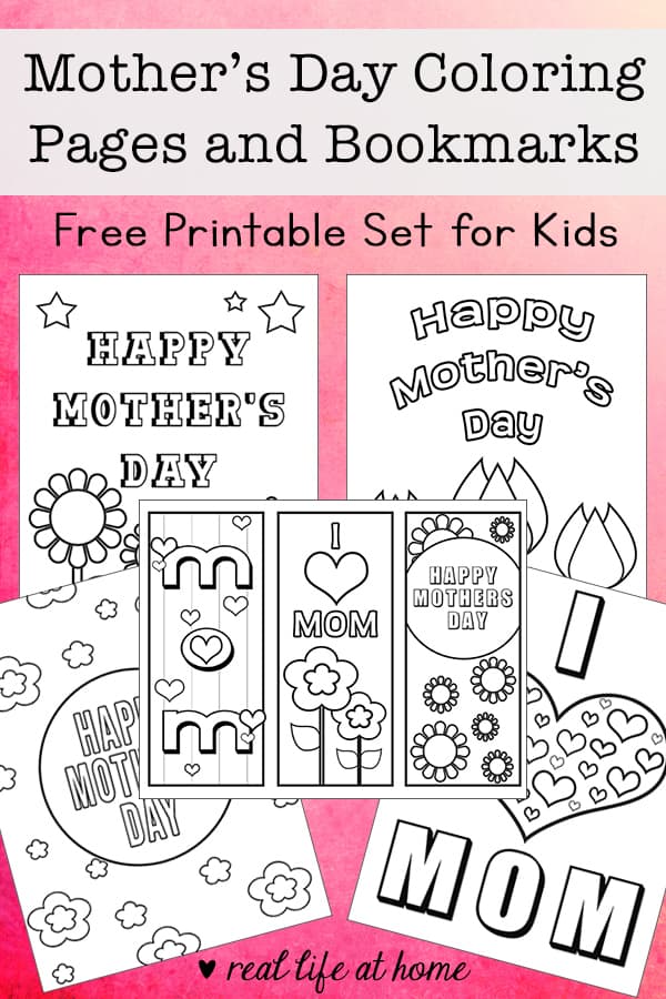 Need Mother's Day coloring pages? Celebrate Mother's Day with four free printable coloring sheets plus a set of three bookmarks that can be colored in.