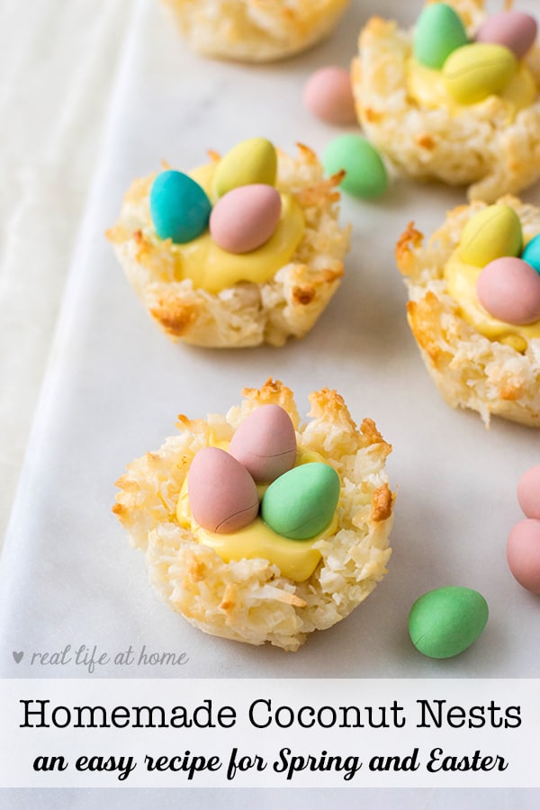 Easy Homemade Coconut Nest | Perfect for Easter or Spring, these easy-to-make coconut nest cookies are a darling addition to your dessert. | Real Life at Home