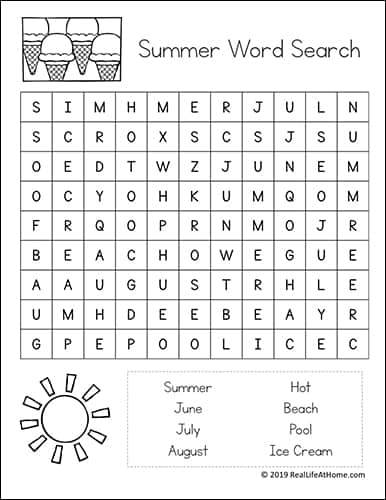Easy Summer Word Search for Kids