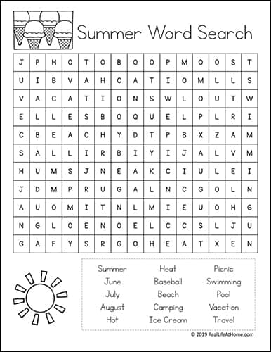 Easy Summer Word Search for Kids - Free Printable from Real Life at Home