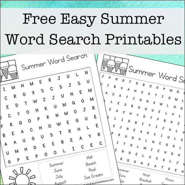 Free Easy Summer Word Search Printables for Kids - There are two versions of this printable with different levels of difficulty including an eight search terms version and a fifteen search terms version.