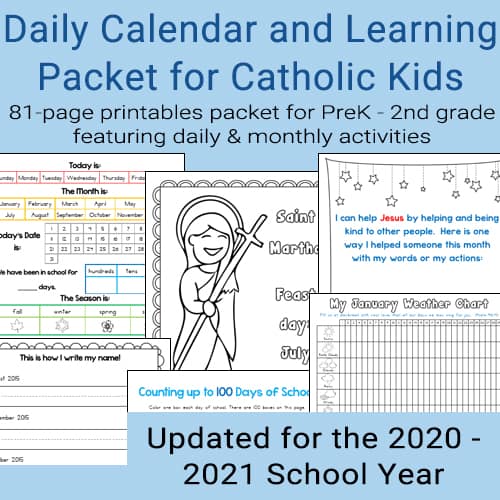 Daily Calendar and Learning Packet for Catholic Kids