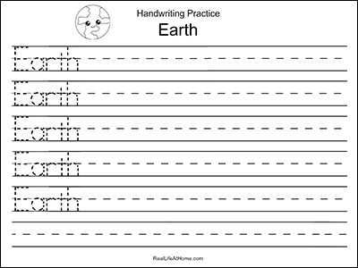 Earth Handwriting Page Free Printable