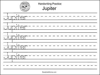 Jupiter handwriting page - free printable