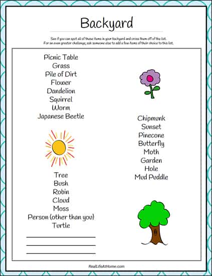 Backyard Scavenger Hunt Free Printable from Real Life at Home