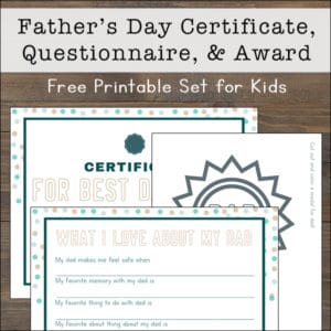 Kids can show their appreciation for dad this year by filling out a Father's Day questionnaire, Father's Day certificate, and a special badge for dad.