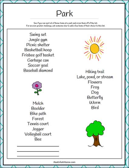 Park Scavenger Hunt Printable from Real Life at Home
