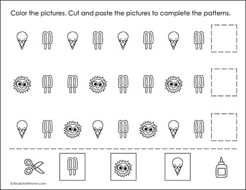 Summer Math Patterns Worksheet (part of the free packet from Real Life at Home)