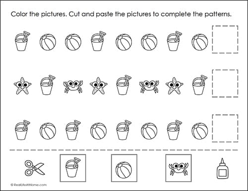 Summer Math Patterns Worksheet (part of the free packet from Real Life at Home)