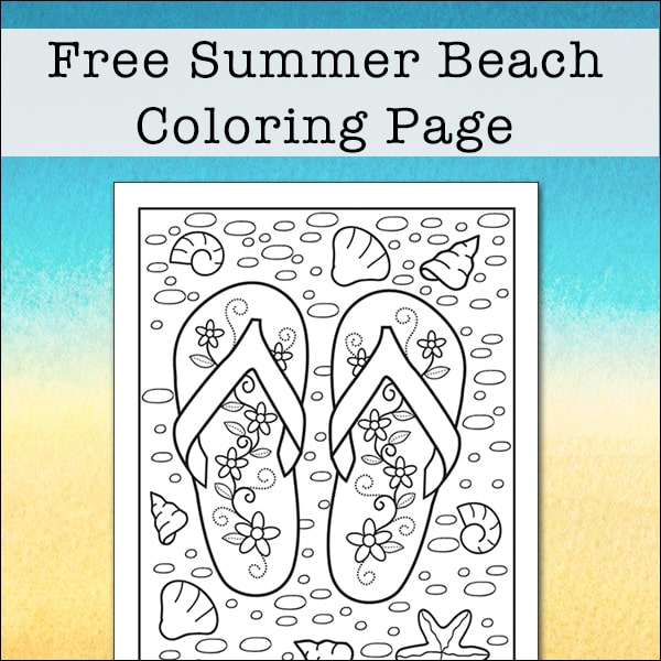 Summer Beach Coloring Page featuring Flip Flops on the Beach