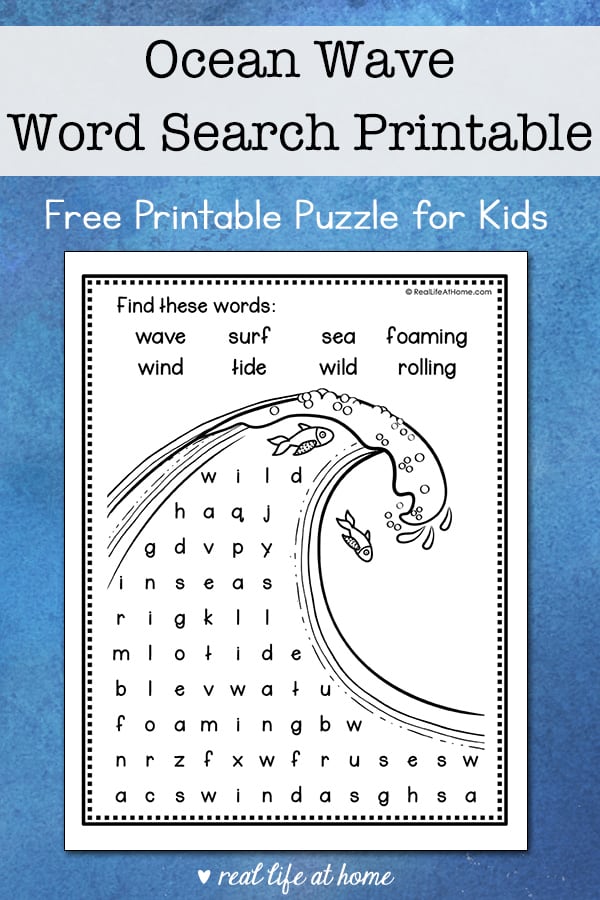 This easy ocean wave word search printable is perfect for elementary-aged kids to solve and color. It features eight words about the oceans and waves.