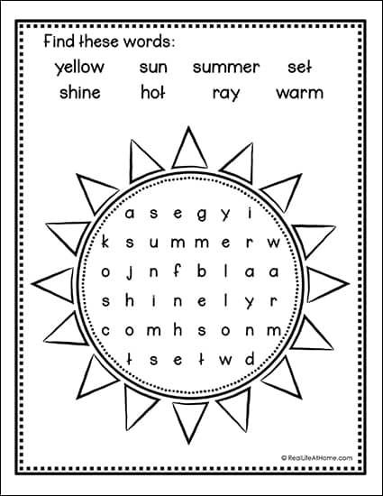 Free Sun Word Search Printable from Real Life at Home