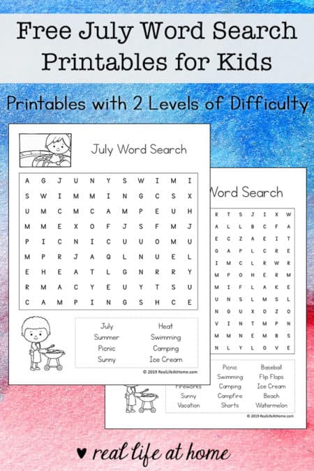 Free Printable: July Word Search Printable Puzzle for Kids
