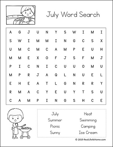 July Word Search Free Printable from Real Life at Home