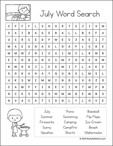 July Word Search Free Printable from Real Life at Home