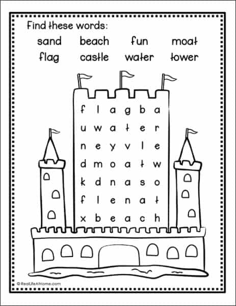 Sandcastle Word Search - Free and Easy Beach Word Find for Kids