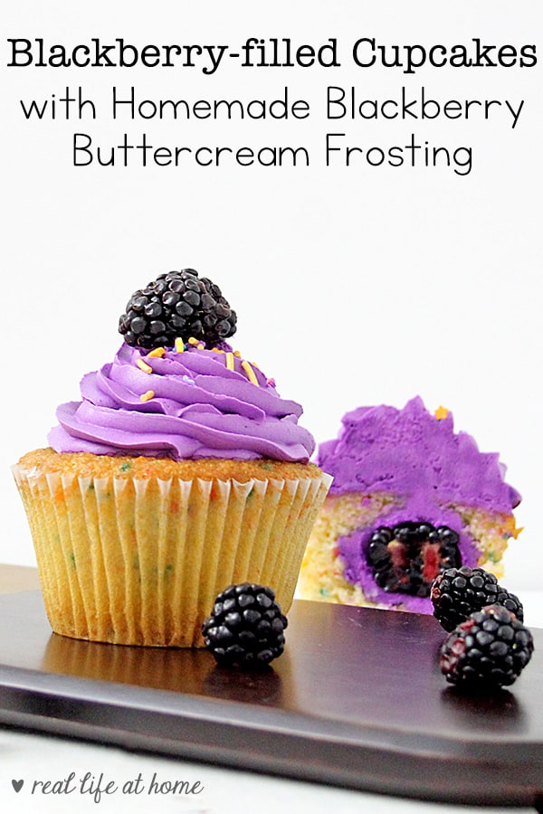 Enjoy blackberry season with these cupcakes filled with a fresh blackberry and topped with a gorgeous homemade blackberry buttercream frosting. (from Real Life at Home)
