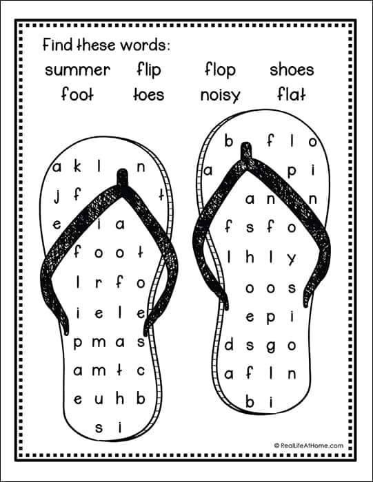 Free Flip Flop Word Search Printable Available from RealLifeAtHome.com