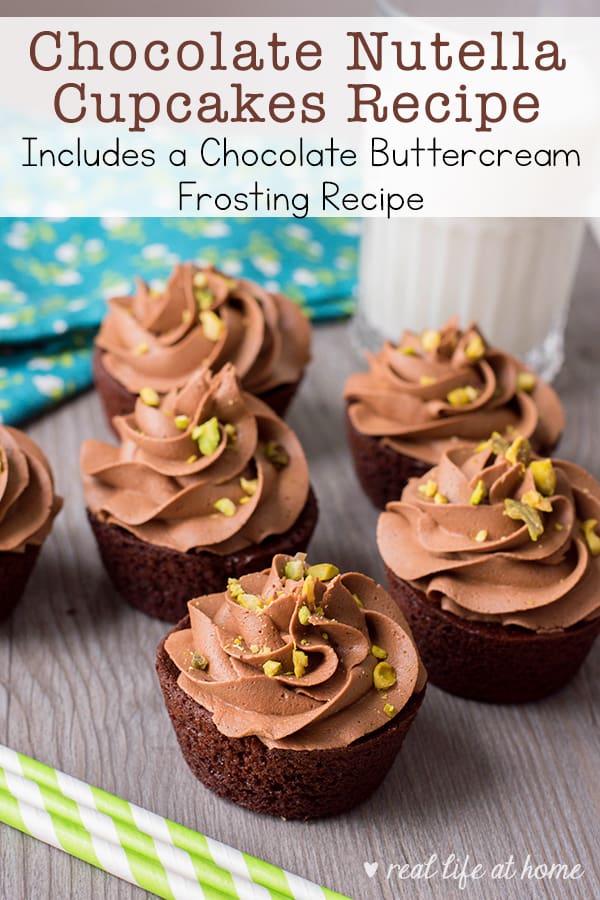 Enjoy this rich homemade chocolate Nutella cupcakes recipe made even better with pistachios and using this chocolate buttercream frosting recipe.
