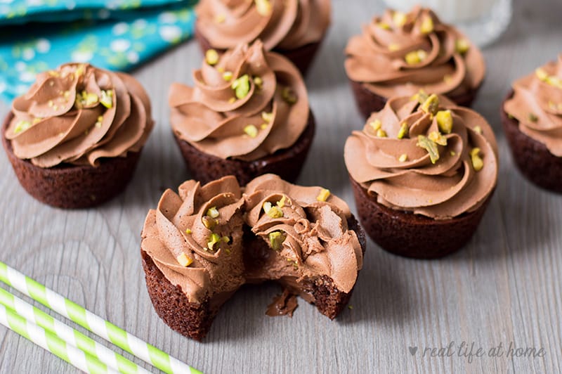Inside of Filled Chocolate Hazelnut Cupcakes (with Nutella filling)