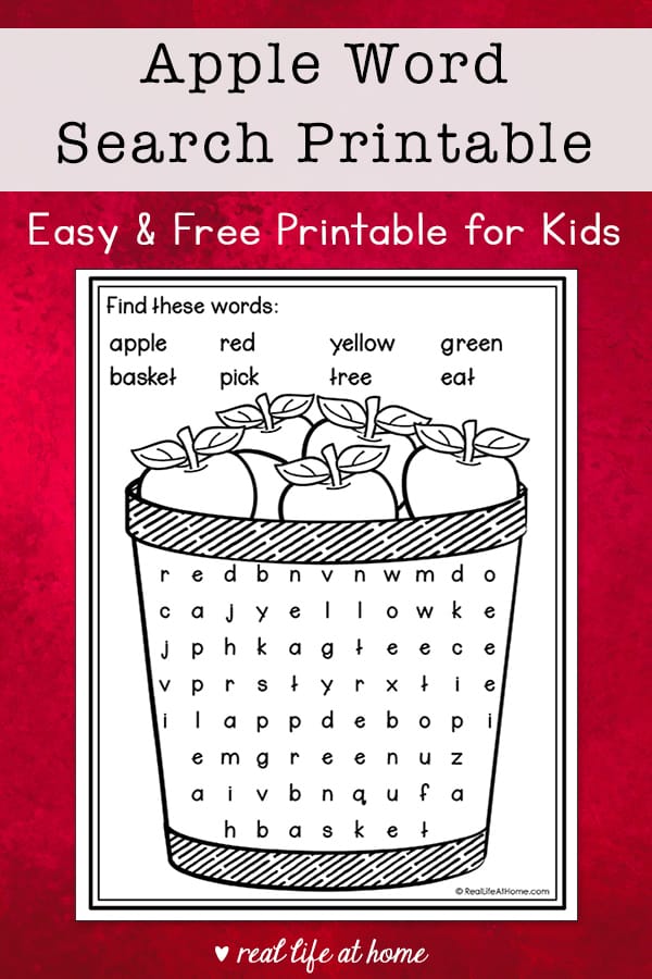 apple word search printable easy word find puzzle for kids