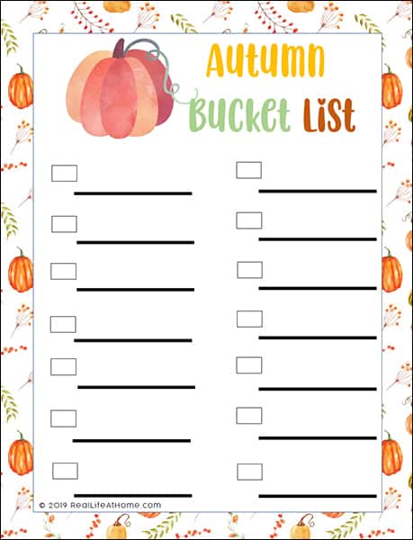 Blank Fall Bucket List Printable