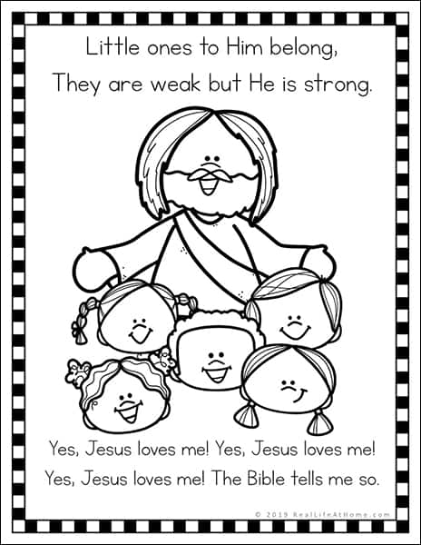 Free Jesus Loves Me Coloring Page from Real Life at Home (from the Jesus Loves Me coloring page set)