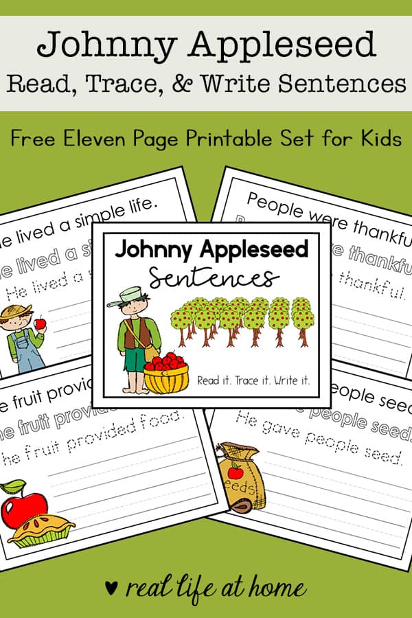 This Johnny Appleseed read, trace, and write copywork packet is a great way to learn about Johnny Appleseed for kids. The packet is 11 pages and perfect for preschool - 2nd grade.