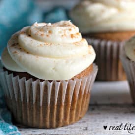 Enjoy this light and fluffy pumpkin cupcakes recipe filled with all the flavors of the season. Top them with this homemade whipped cream cheese frosting.