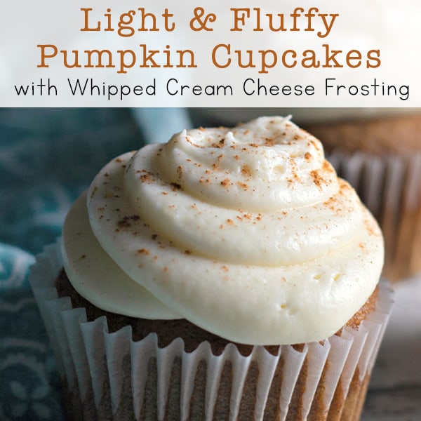 Recipe for Light and Fluffy Pumpkin Cupcakes with Whipped Cream Cheese Frosting