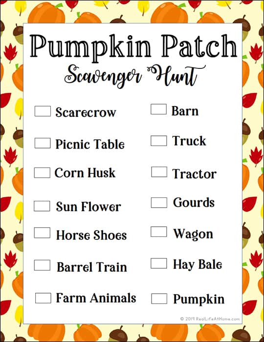 Pumpkin Patch Scavenger Hunt Free Printable