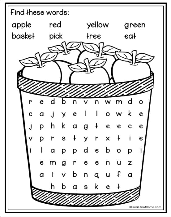 Apple Word Search Printable (Free Printable from Real Life at Home)