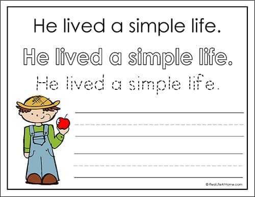 Worksheets with Facts about Johnny Appleseed for Kids