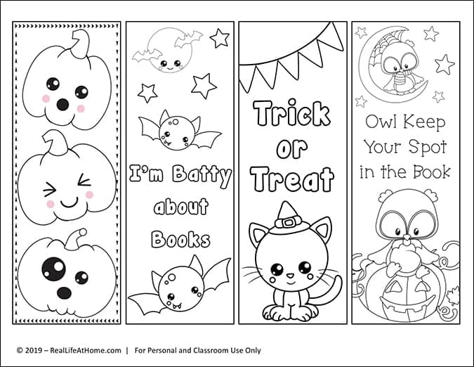 Color Your Own Halloween Bookmark Set from Real Life at Home