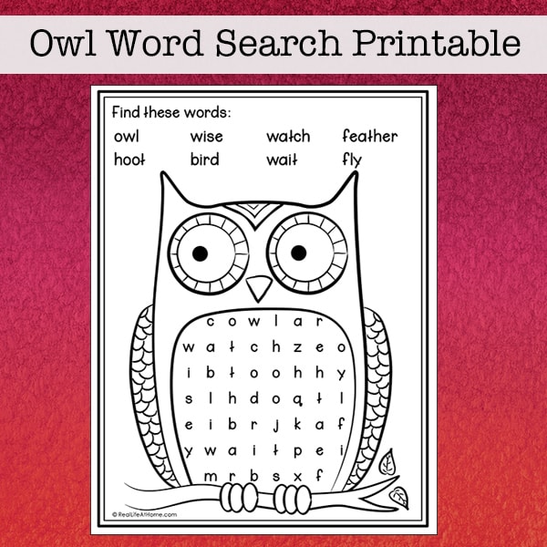 Free Owl Word Search for Kids from Real Life at Home