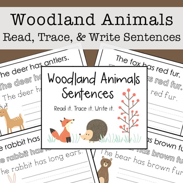 Woodland Animals Copywork Sentences Free Printables for Kids