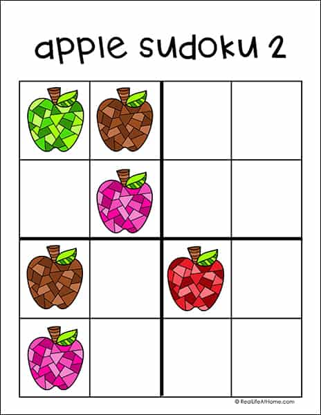 Free Printable Apple-themed Sudoku Puzzle for Kids