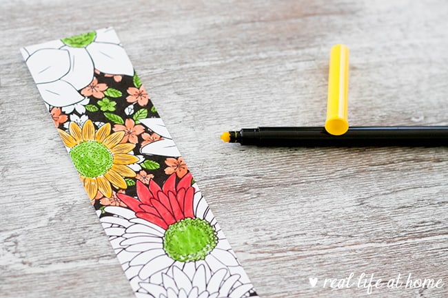 A color your own floral bookmark from a four set of free color your own flower bookmarks
