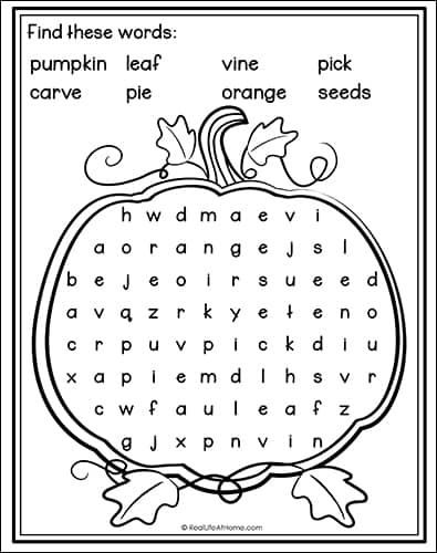 Free Pumpkin Word Search Printable from Real Life at Home
