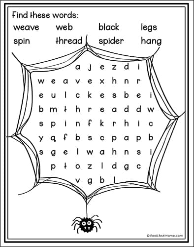 Free Spider Word Search Printable from Real Life at Home