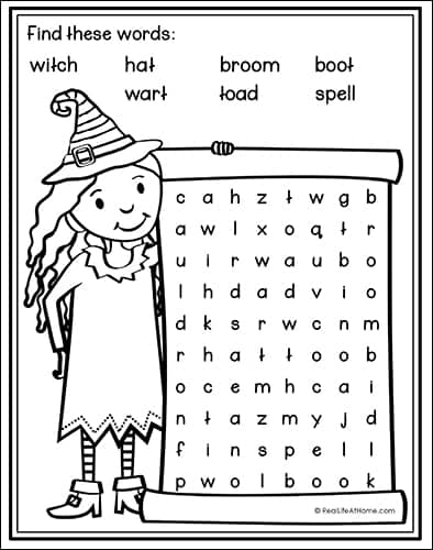 Witch Word Search Printable from Real Life at Home