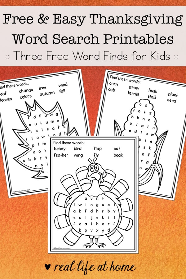 Free and Easy Thanksgiving Word Search Printables for Kids