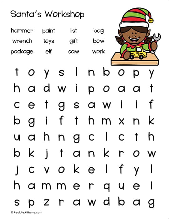 Santa's Workshop Word Search Printable - Free Printable for Kids